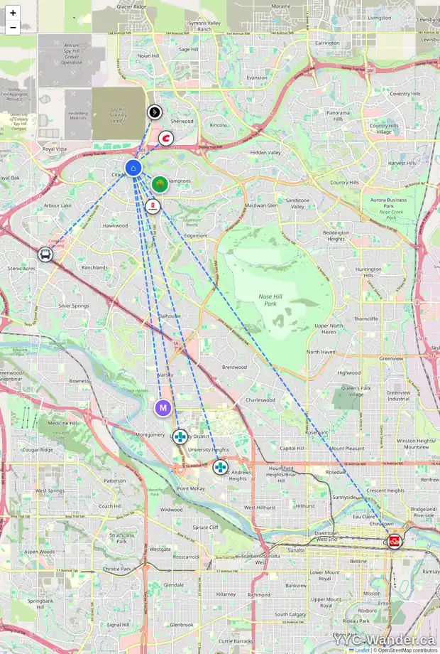 Daily accessibility map for 159 CITADEL PEAK CI NW, Calgary showing nearby schools, grocery stores, parks, LRT stations and nearby amenities