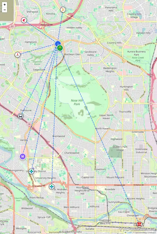 Daily accessibility map for 230 HAMPSTEAD GD NW, Calgary showing nearby schools, grocery stores, parks, LRT stations and nearby amenities