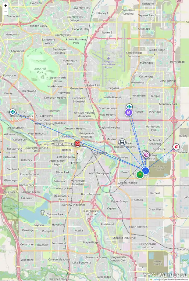 Daily accessibility map for 8 ERIN MEADOW MR SE, Calgary showing nearby schools, grocery stores, parks, LRT stations and nearby amenities