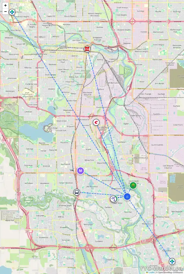 Daily accessibility map for 316 13528 DEER RUN BV SE, Calgary showing nearby schools, grocery stores, parks, LRT stations and nearby amenities