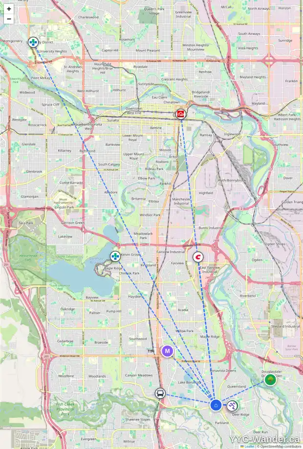 Daily accessibility map for 952 LAKE ONTARIO DR SE, Calgary showing nearby schools, grocery stores, parks, LRT stations and nearby amenities