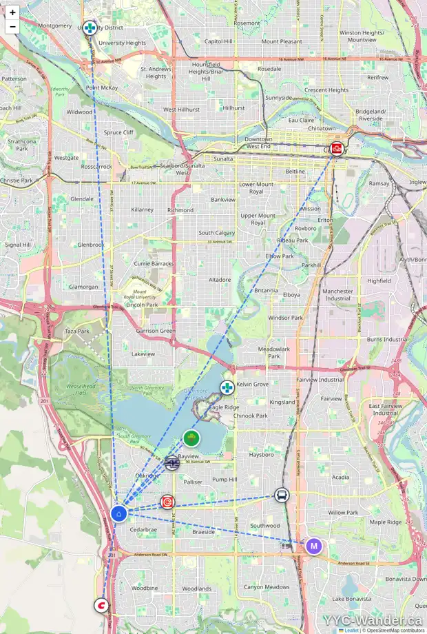 Daily accessibility map for 456 CEDARILLE CR SW, Calgary showing nearby schools, grocery stores, parks, LRT stations and nearby amenities