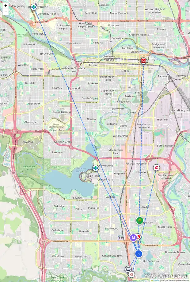 Daily accessibility map for 207 LAKE ADAMS CR SE, Calgary showing nearby schools, grocery stores, parks, LRT stations and nearby amenities