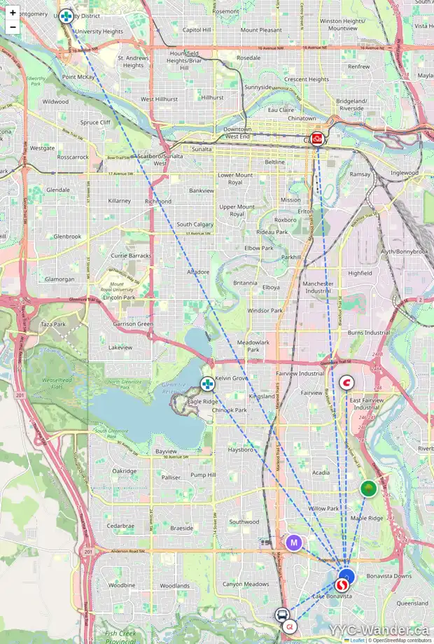 Daily accessibility map for 12143 LAKE WATERTON CR SE, Calgary showing nearby schools, grocery stores, parks, LRT stations and nearby amenities