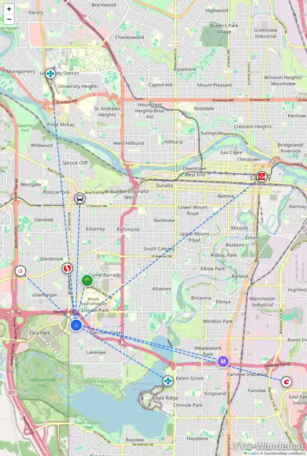 Daily accessibility map for 5439 LA SALLE CR SW, Calgary showing nearby schools, grocery stores, parks, LRT stations and nearby amenities