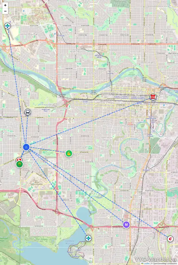 Daily accessibility map for 3120 KILDARE CR SW, Calgary showing nearby schools, grocery stores, parks, LRT stations and nearby amenities