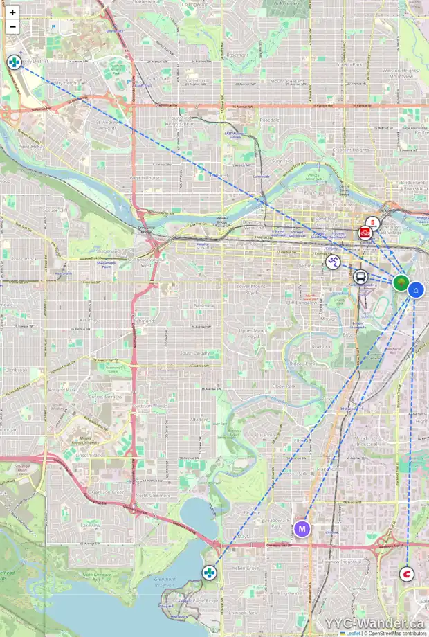 Daily accessibility map for 1831 WILLIAM ST SE, Calgary showing nearby schools, grocery stores, parks, LRT stations and nearby amenities