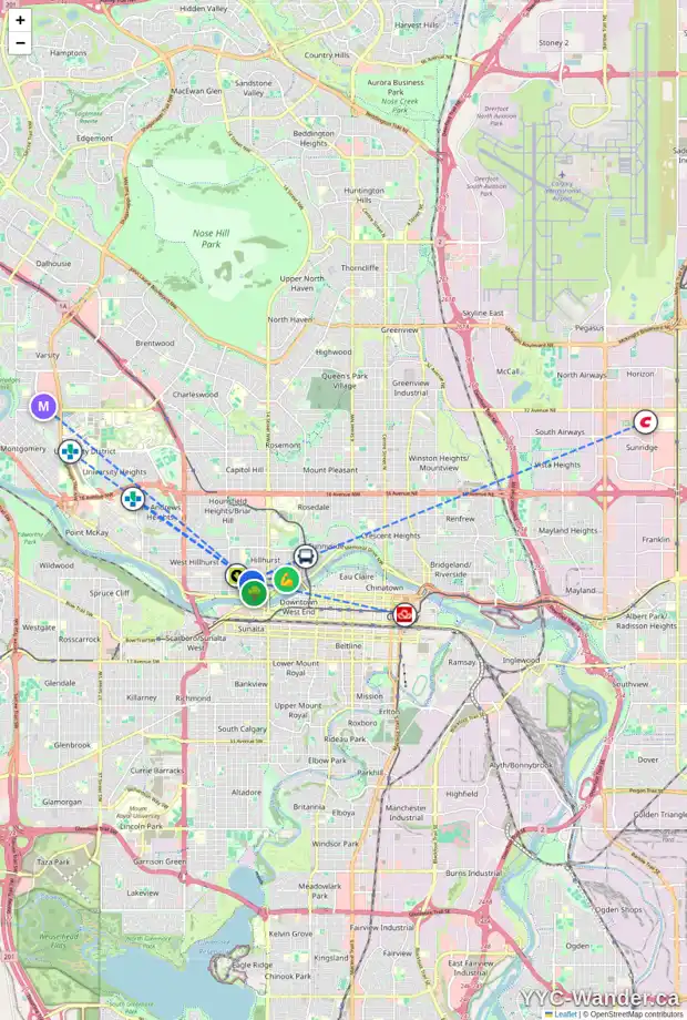 Daily accessibility map for 1727 WESTMOUNT RD NW, Calgary showing nearby schools, grocery stores, parks, LRT stations and nearby amenities