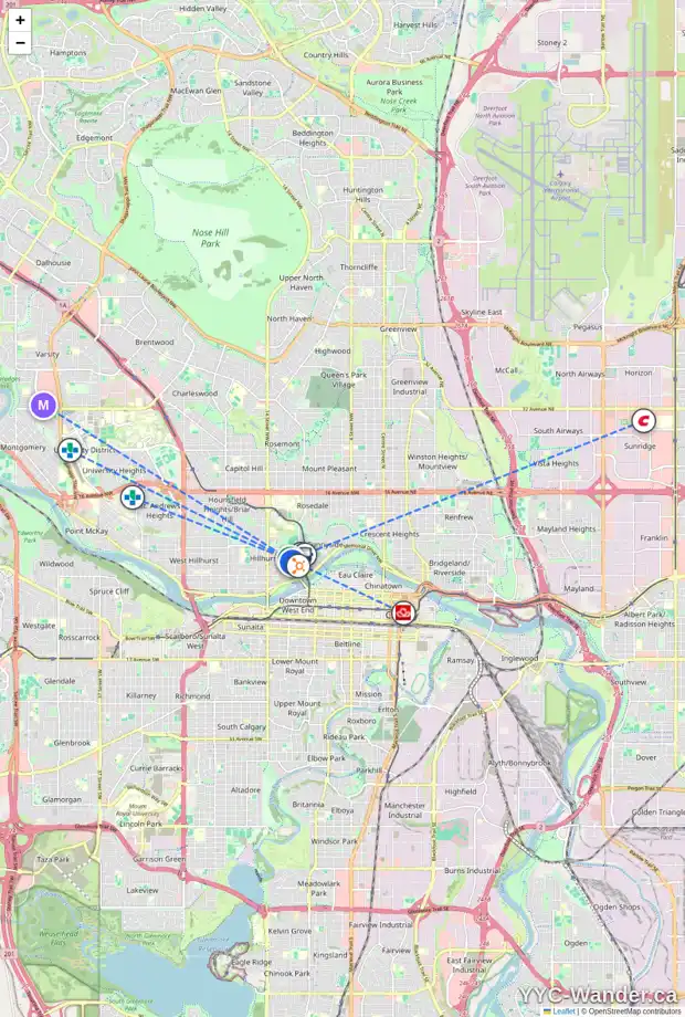 Daily accessibility map for 326 11 ST NW, Calgary showing nearby schools, grocery stores, parks, LRT stations and nearby amenities