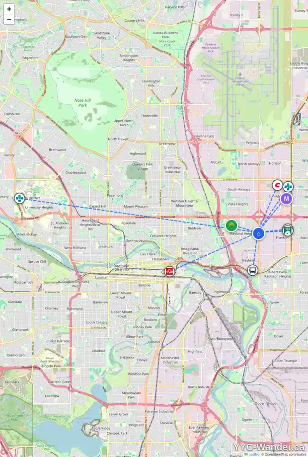 Daily accessibility map for 183 MCHUGH RD NE, Calgary showing nearby schools, grocery stores, parks, LRT stations and nearby amenities