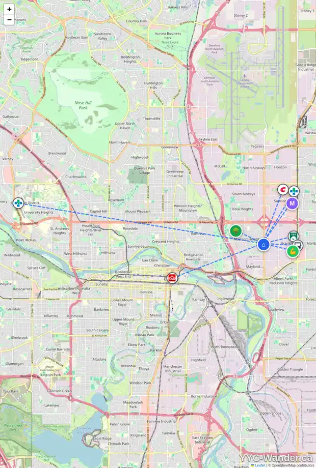 Daily accessibility map for 152 MAUNSELL CL NE, Calgary showing nearby schools, grocery stores, parks, LRT stations and nearby amenities