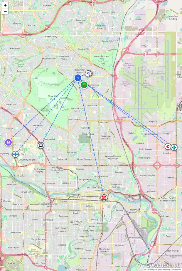 Daily accessibility map for 8016 HUNTERVIEW DR NW, Calgary showing nearby schools, grocery stores, parks, LRT stations and nearby amenities