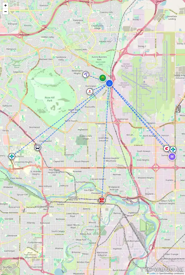 Daily accessibility map for 65 HUNTSTROM DR NE, Calgary showing nearby schools, grocery stores, parks, LRT stations and nearby amenities