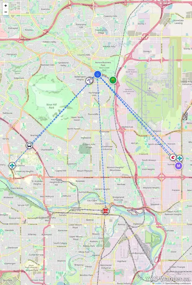 Daily accessibility map for 155 BEDDINGTON CI NE, Calgary showing nearby schools, grocery stores, parks, LRT stations and nearby amenities