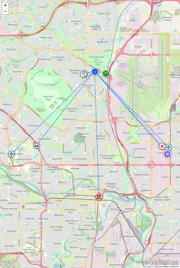 Daily accessibility map for 20 BEDFORD CI NE, Calgary showing nearby schools, grocery stores, parks, LRT stations and nearby amenities