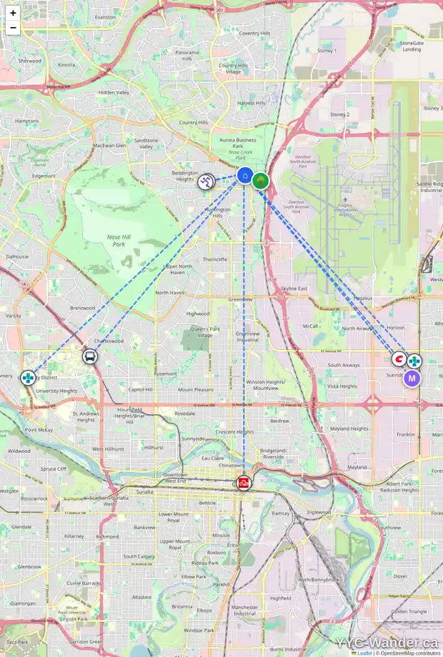 Daily accessibility map for 164 BEDFORD CI NE, Calgary showing nearby schools, grocery stores, parks, LRT stations and nearby amenities