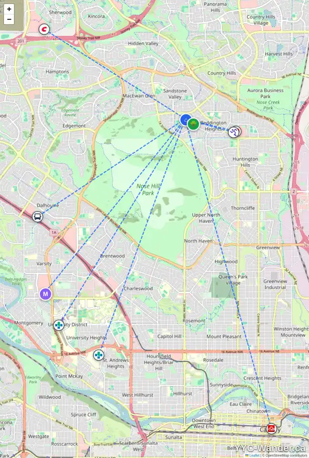 Daily accessibility map for 252 BERWICK DR NW, Calgary showing nearby schools, grocery stores, parks, LRT stations and nearby amenities