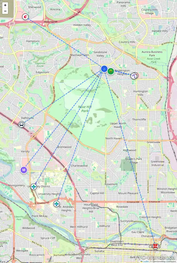 Daily accessibility map for 288 BERWICK DR NW, Calgary showing nearby schools, grocery stores, parks, LRT stations and nearby amenities
