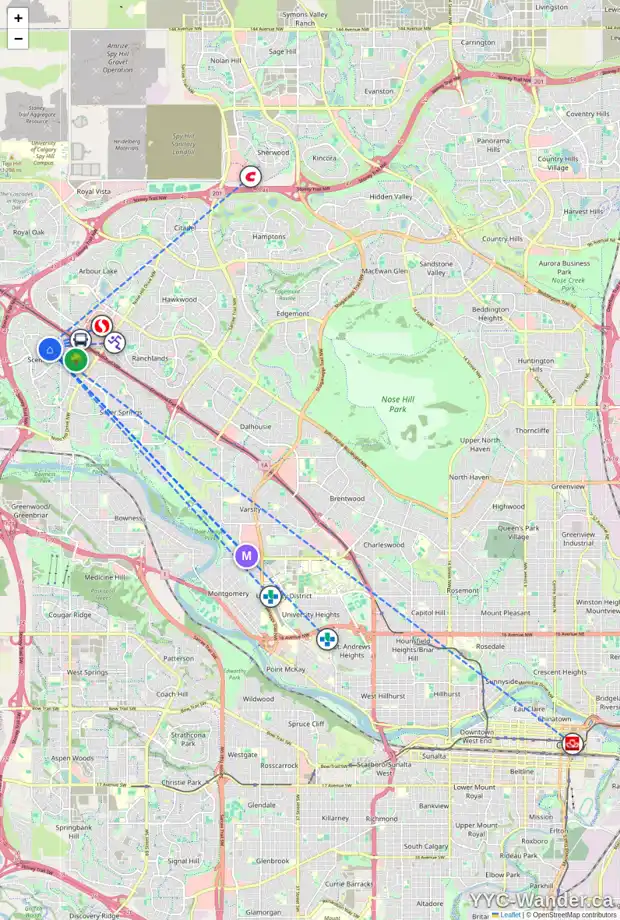 Daily accessibility map for 20 SCANLON BA NW, Calgary showing nearby schools, grocery stores, parks, LRT stations and nearby amenities