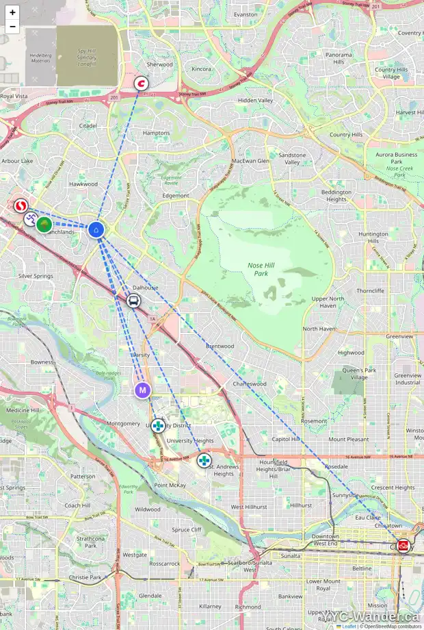 Daily accessibility map for 812 RANCH ESTATES PL NW, Calgary showing nearby schools, grocery stores, parks, LRT stations and nearby amenities