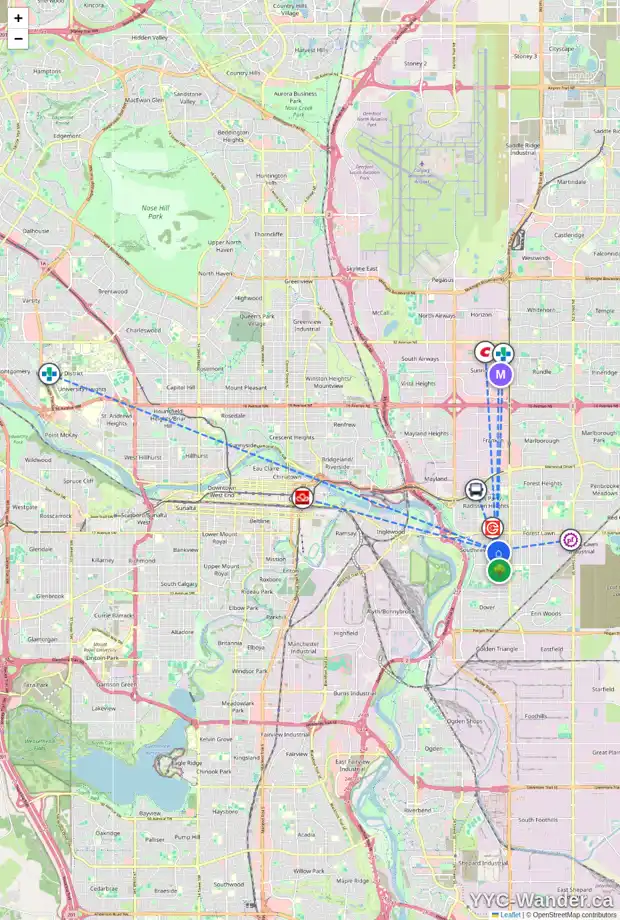 Daily accessibility map for 2017 REDWOOD CR SE, Calgary showing nearby schools, grocery stores, parks, LRT stations and nearby amenities