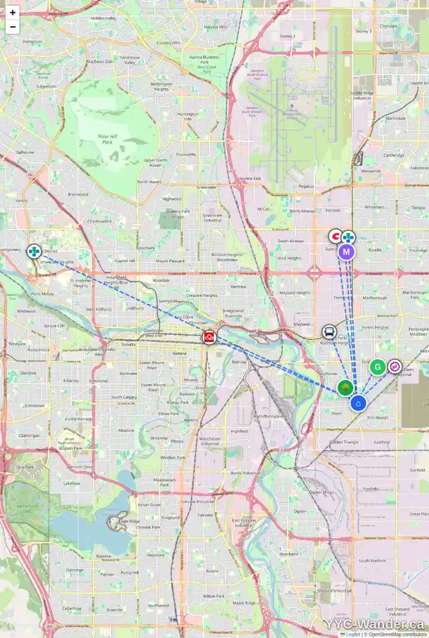 Daily accessibility map for 89 DOVERCLIFFE CL SE, Calgary showing nearby schools, grocery stores, parks, LRT stations and nearby amenities