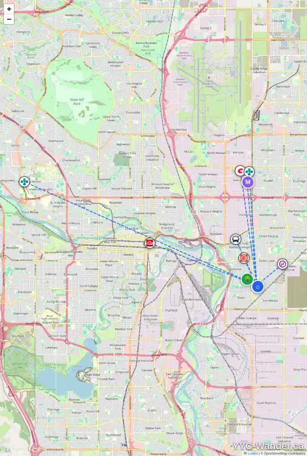 Daily accessibility map for 28 DOVERCLIFFE WY SE, Calgary showing nearby schools, grocery stores, parks, LRT stations and nearby amenities