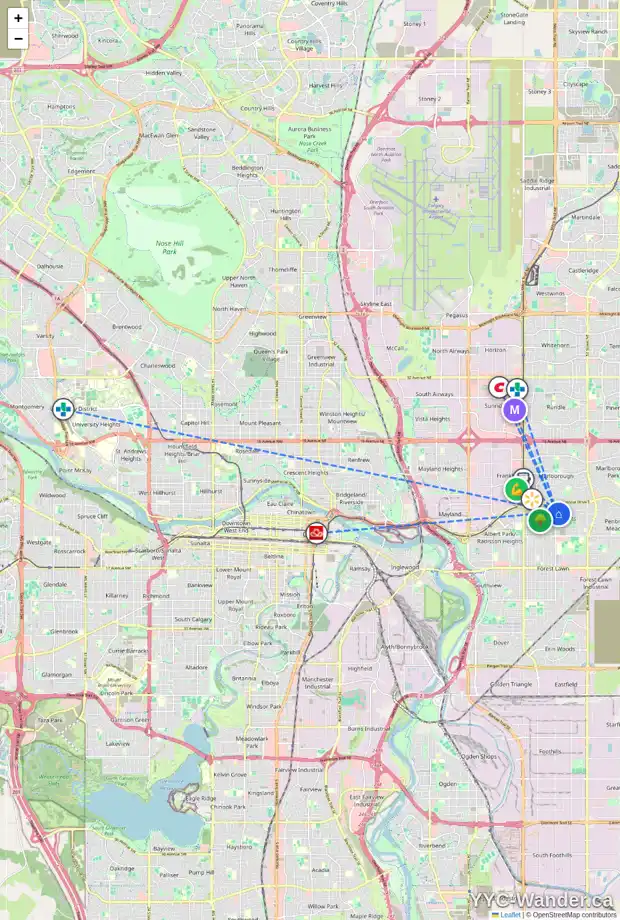Daily accessibility map for 306 44 ST SE, Calgary showing nearby schools, grocery stores, parks, LRT stations and nearby amenities