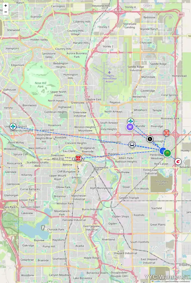 Daily accessibility map for 447 MALVERN CL NE, Calgary showing nearby schools, grocery stores, parks, LRT stations and nearby amenities