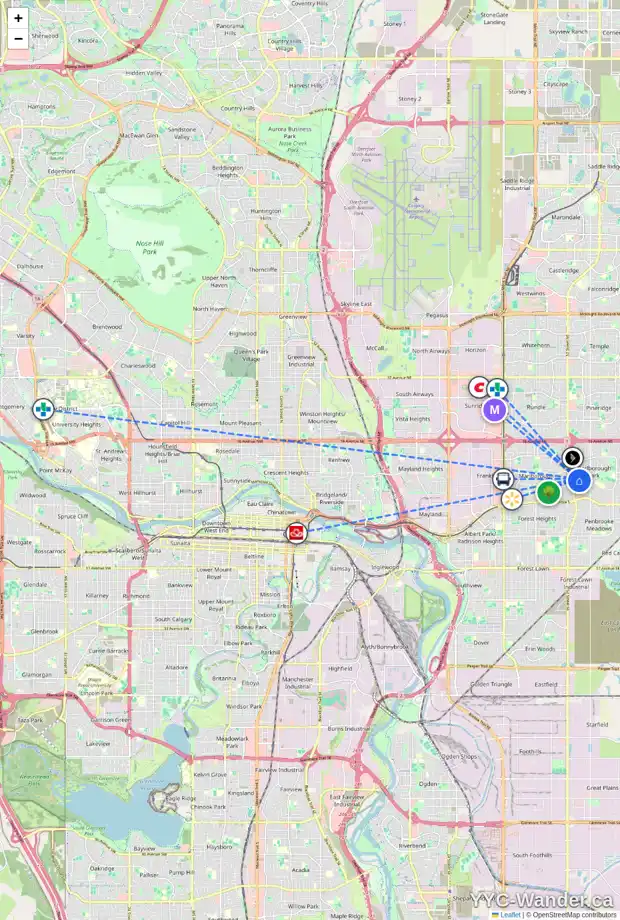 Daily accessibility map for 5315 MAIDSTONE RD NE, Calgary showing nearby schools, grocery stores, parks, LRT stations and nearby amenities