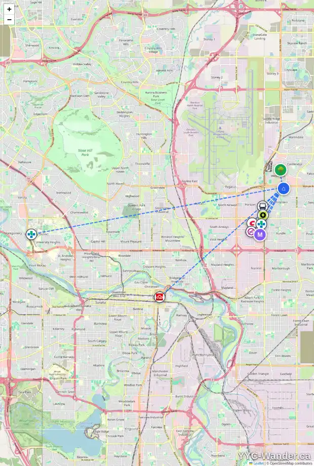 Daily accessibility map for 863 WHITEHILL WY NE, Calgary showing nearby schools, grocery stores, parks, LRT stations and nearby amenities