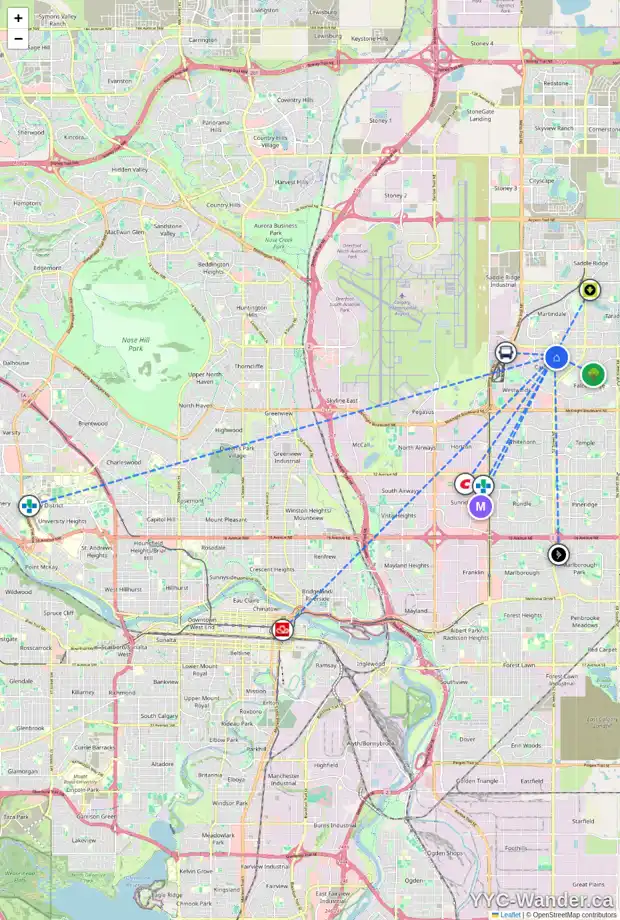 Daily accessibility map for 172 CASTLEGREEN CL NE, Calgary showing nearby schools, grocery stores, parks, LRT stations and nearby amenities