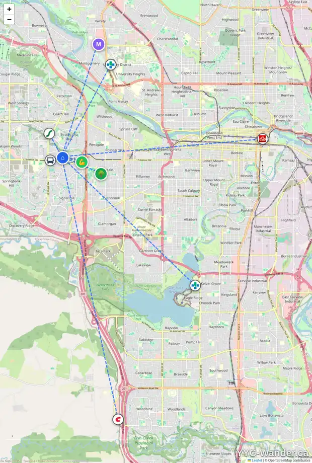 Daily accessibility map for 183 CHRISTIE PARK VW SW, Calgary showing nearby schools, grocery stores, parks, LRT stations and nearby amenities