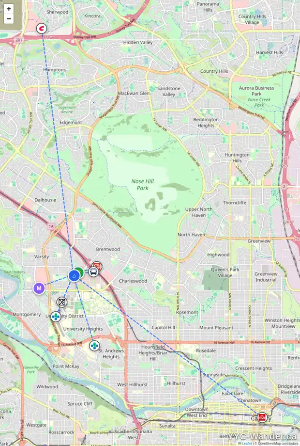 Daily accessibility map for 18 VARDELL PL NW, Calgary showing nearby schools, grocery stores, parks, LRT stations and nearby amenities