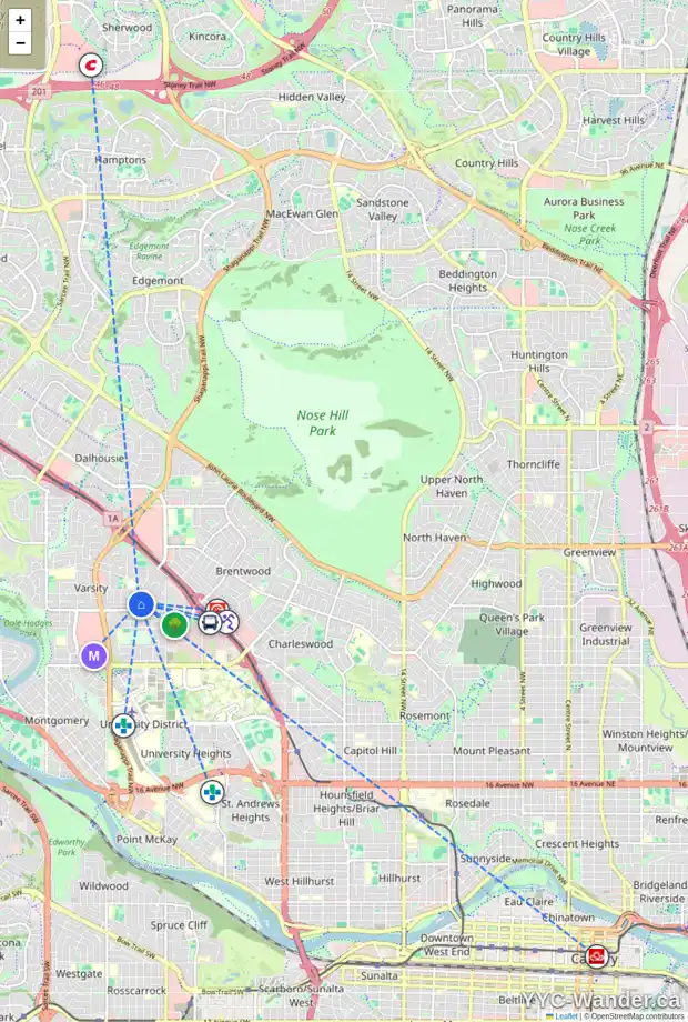 Daily accessibility map for 4040 VINCENT PL NW, Calgary showing nearby schools, grocery stores, parks, LRT stations and nearby amenities