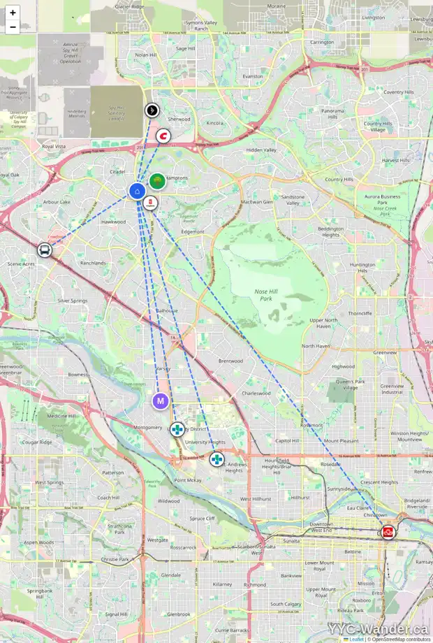 Daily accessibility map for 126 CITADEL GD NW, Calgary showing nearby schools, grocery stores, parks, LRT stations and nearby amenities
