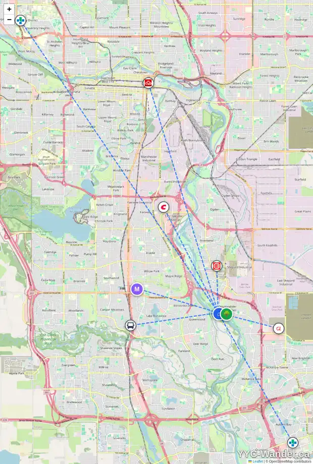 Daily accessibility map for 262 DOUGLASBANK ME SE, Calgary showing nearby schools, grocery stores, parks, LRT stations and nearby amenities