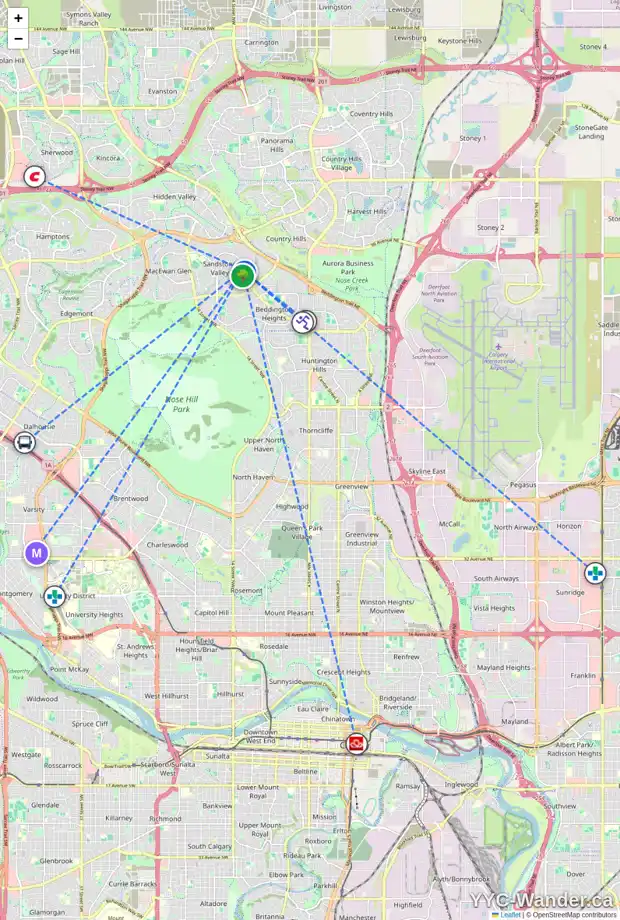 Daily accessibility map for 117 SANDPIPER LN NW, Calgary showing nearby schools, grocery stores, parks, LRT stations and nearby amenities