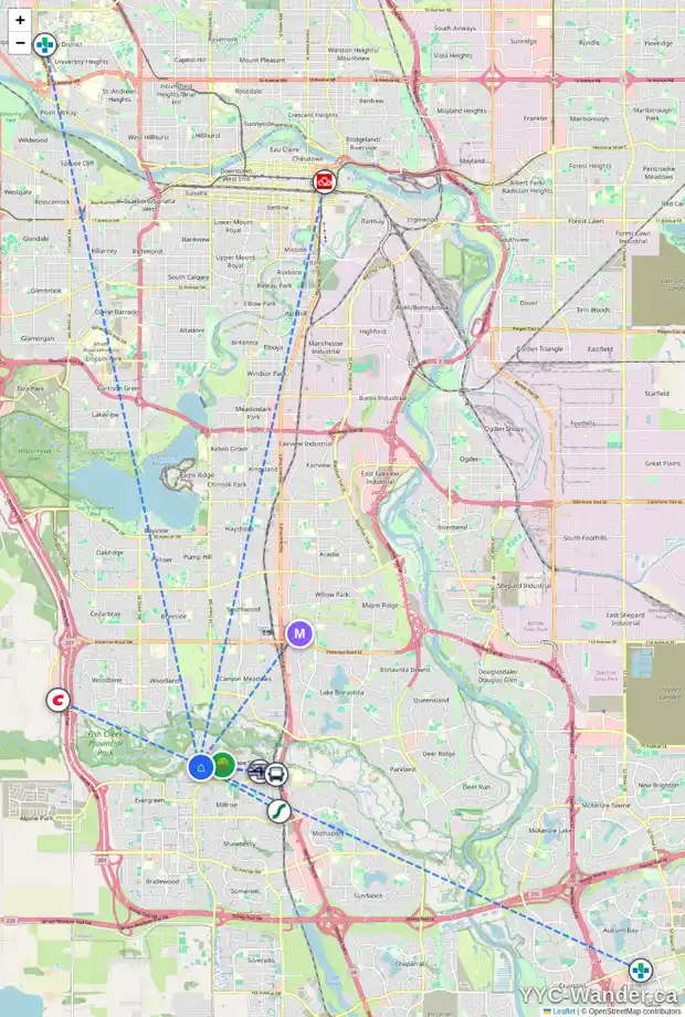 Daily accessibility map for 76 EVERGREEN WY SW, Calgary showing nearby schools, grocery stores, parks, LRT stations and nearby amenities