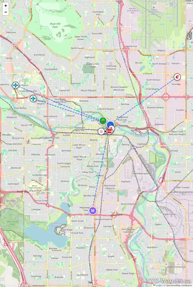 Daily accessibility map for 417 333 RIVERFRONT AV SE, Calgary showing nearby schools, grocery stores, parks, LRT stations and nearby amenities