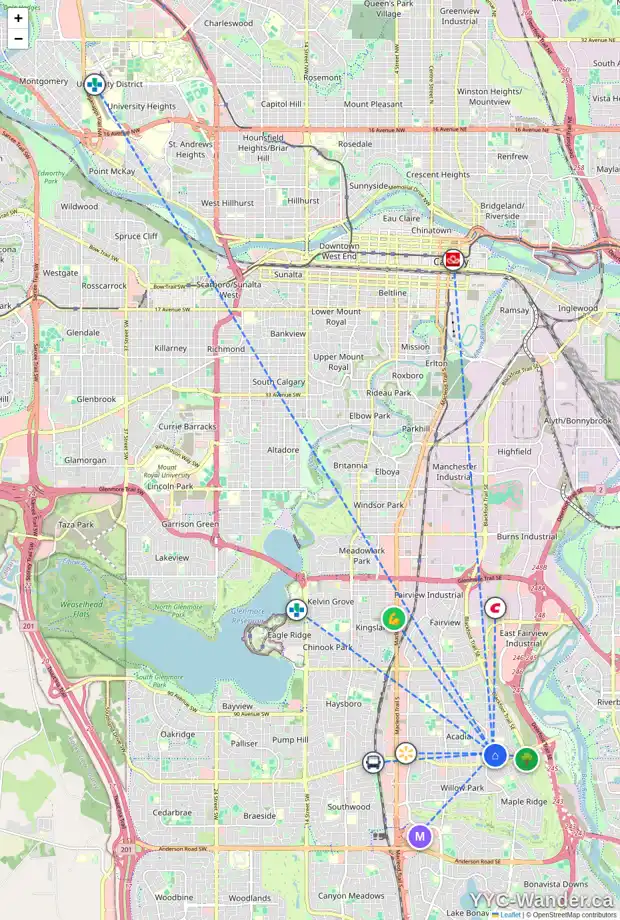 Daily accessibility map for 9840 ATHENS RD SE, Calgary showing nearby schools, grocery stores, parks, LRT stations and nearby amenities