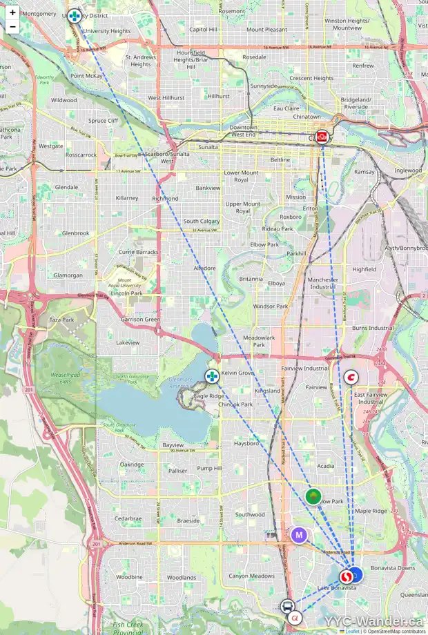 Daily accessibility map for 12224 LAKE WATERTON WY SE, Calgary showing nearby schools, grocery stores, parks, LRT stations and nearby amenities