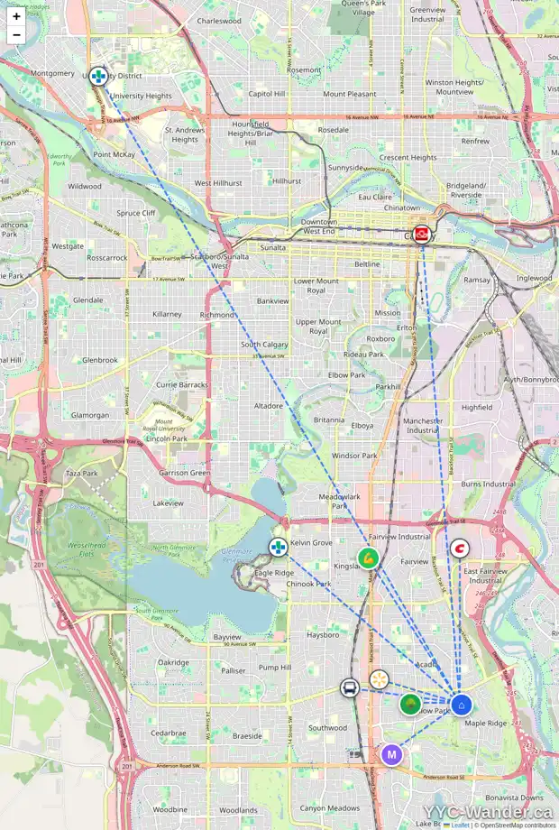 Daily accessibility map for 716 MAPLETON DR SE, Calgary showing nearby schools, grocery stores, parks, LRT stations and nearby amenities