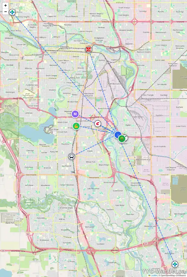 Daily accessibility map for 788 RIVERBEND DR SE, Calgary showing nearby schools, grocery stores, parks, LRT stations and nearby amenities