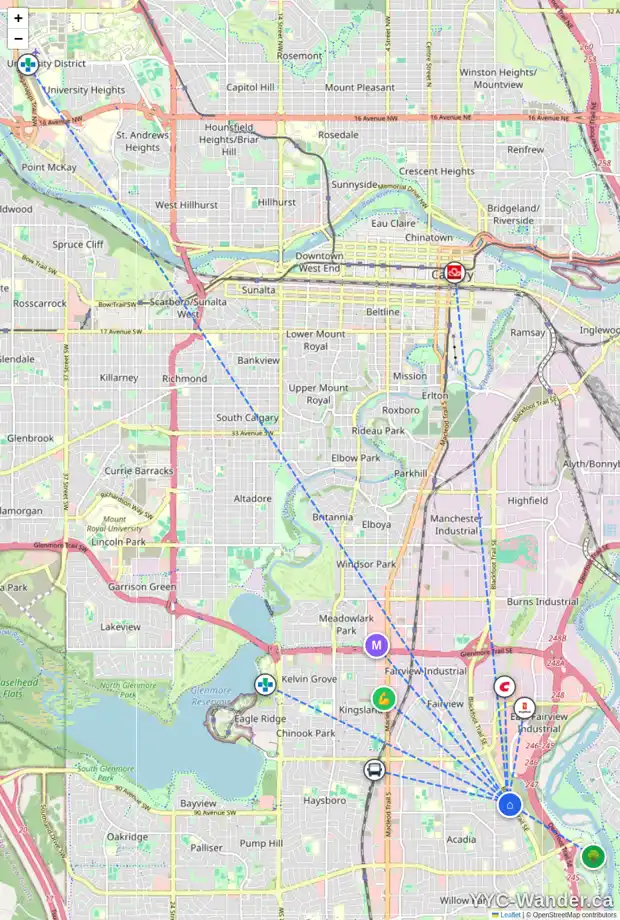 Daily accessibility map for 824 AVONLEA PL SE, Calgary showing nearby schools, grocery stores, parks, LRT stations and nearby amenities