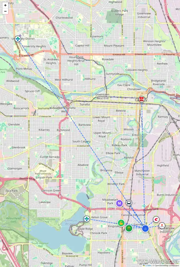 Daily accessibility map for 7532 FLEETWOOD DR SE, Calgary showing nearby schools, grocery stores, parks, LRT stations and nearby amenities