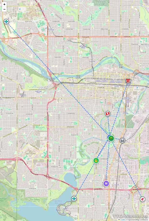 Daily accessibility map for 3926 4 ST SW, Calgary showing nearby schools, grocery stores, parks, LRT stations and nearby amenities