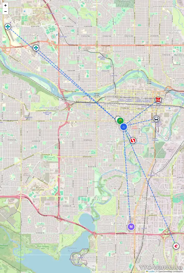 Daily accessibility map for 1757 COLLEGE LN SW, Calgary showing nearby schools, grocery stores, parks, LRT stations and nearby amenities