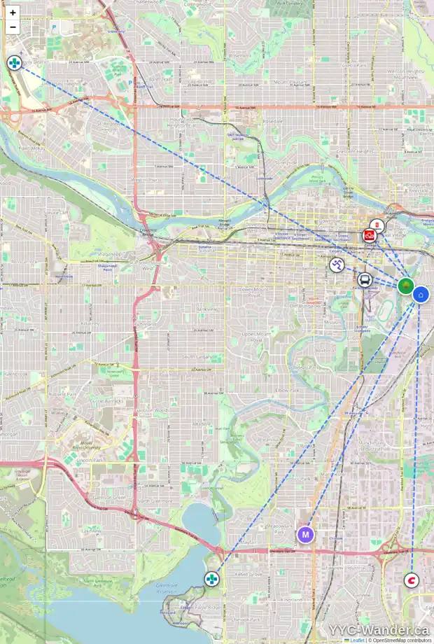 Daily accessibility map for 1835 WILLIAM ST SE, Calgary showing nearby schools, grocery stores, parks, LRT stations and nearby amenities