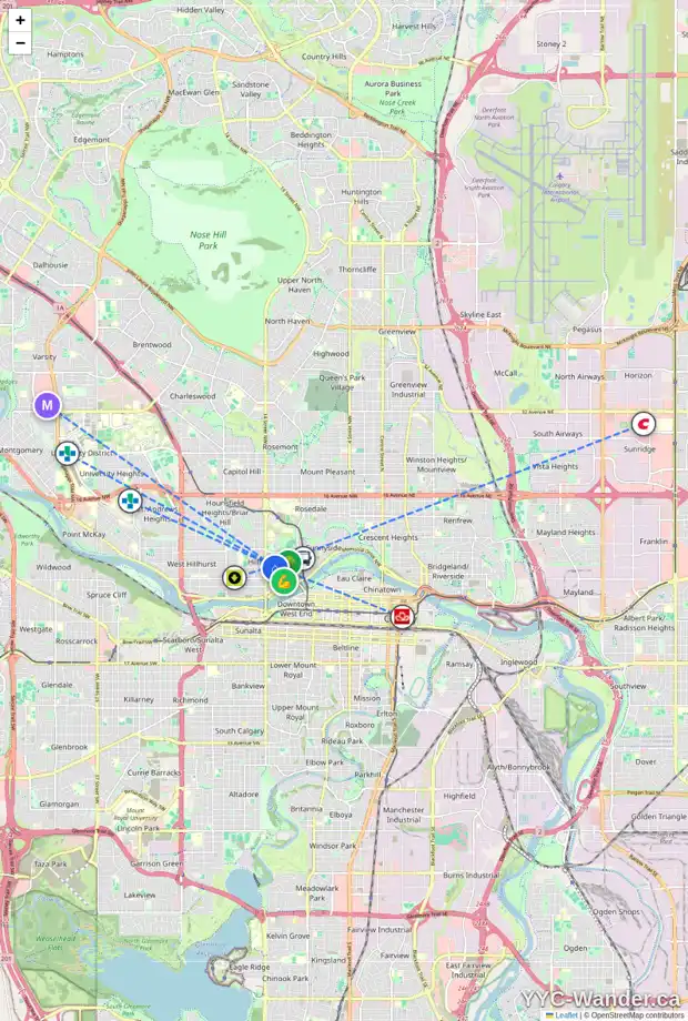 Daily accessibility map for 324 13 ST NW, Calgary showing nearby schools, grocery stores, parks, LRT stations and nearby amenities